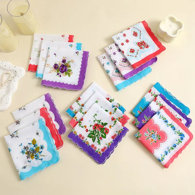 12 Packs of Women's Pure Cotton Printed Handkerchiefs, Pure Cotton Handkerchiefs, Wedding Bride Souvenirs, Flap Pocket Pants Sca