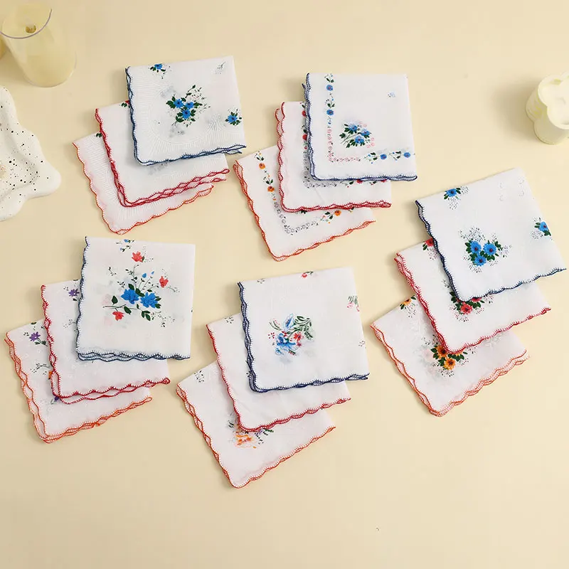 12 Packs of Women's Pure Cotton Printed Handkerchiefs, Pure Cotton Handkerchiefs, Wedding Bride Souvenirs, Flap Pocket Pants Sca