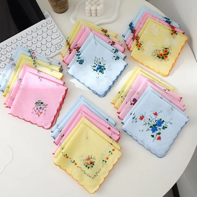 12 Packs of Women's Pure Cotton Printed Handkerchiefs, Pure Cotton Handkerchiefs, Wedding Bride Souvenirs, Flap Pocket Pants Sca