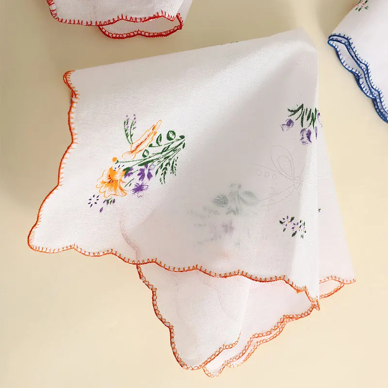 12 Packs of Women's Pure Cotton Printed Handkerchiefs, Pure Cotton Handkerchiefs, Wedding Bride Souvenirs, Flap Pocket Pants Sca