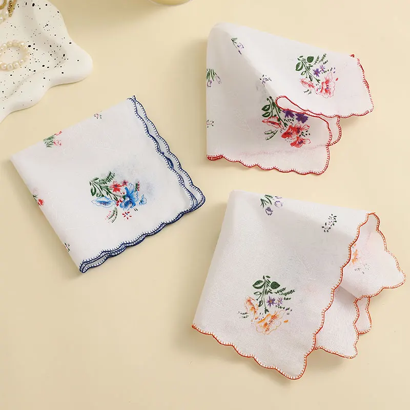 12 Packs of Women's Pure Cotton Printed Handkerchiefs, Pure Cotton Handkerchiefs, Wedding Bride Souvenirs, Flap Pocket Pants Sca
