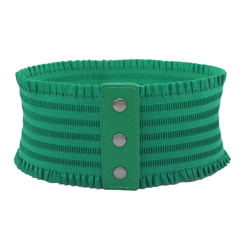 Ruffles Wide Belt Triple Buckle Elegant Elastic Waistband Decorative Dress Girdle for Women Large Size