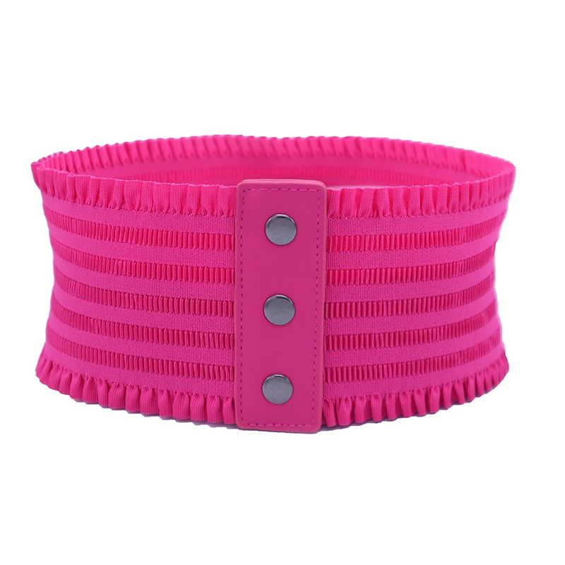Ruffles Wide Belt Triple Buckle Elegant Elastic Waistband Decorative Dress Girdle for Women Large Size