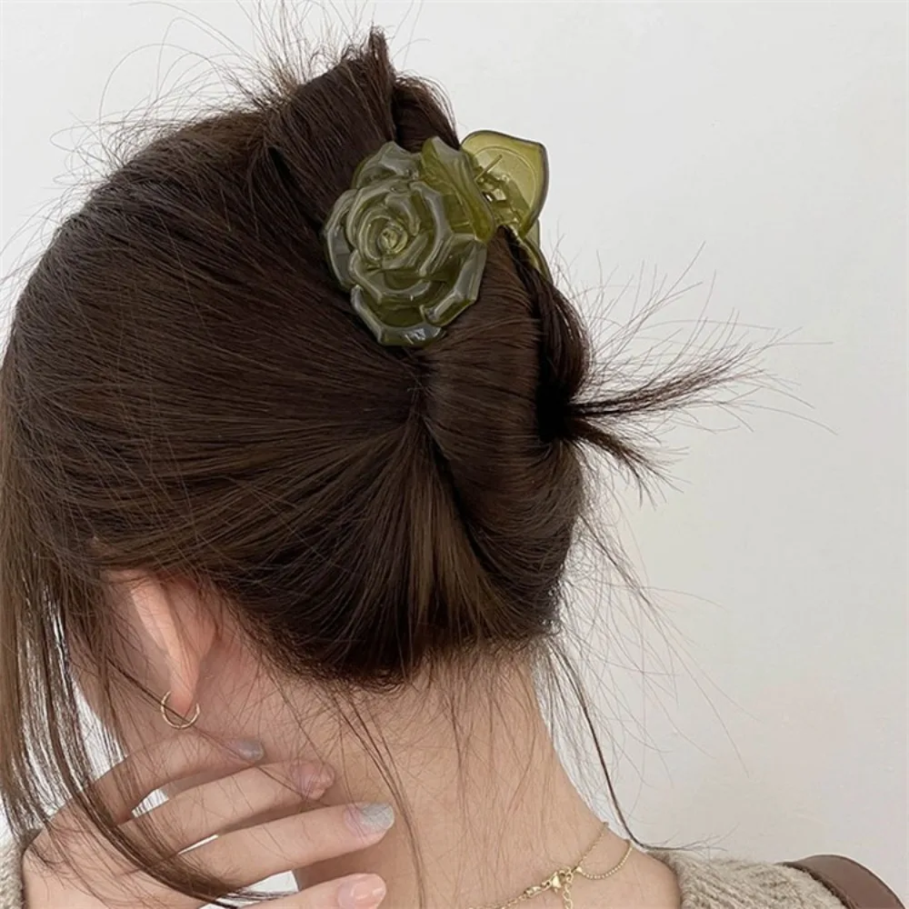 New French Three-dimensional Camellia Hair Claw Acrylic Elegant Flower Crab Hair Clips Hair Accessories Headdress for Women Girl