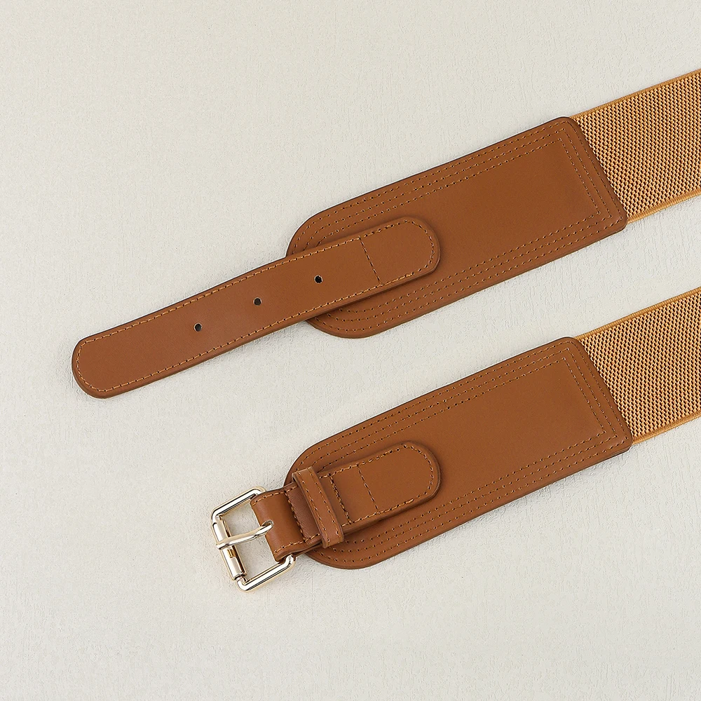 Elastic women's waist seal square pin buckle fashion belt Stretch wide belt with suit jacket