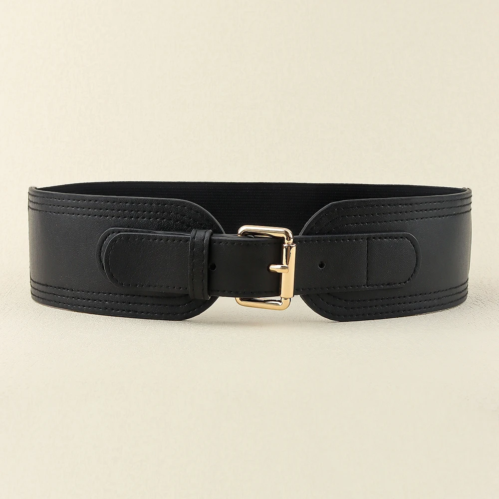 Elastic women's waist seal square pin buckle fashion belt Stretch wide belt with suit jacket