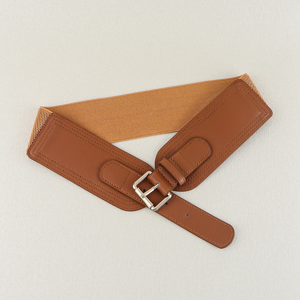 Elastic women's waist seal square pin buckle fashion belt Stretch wide belt with suit jacket