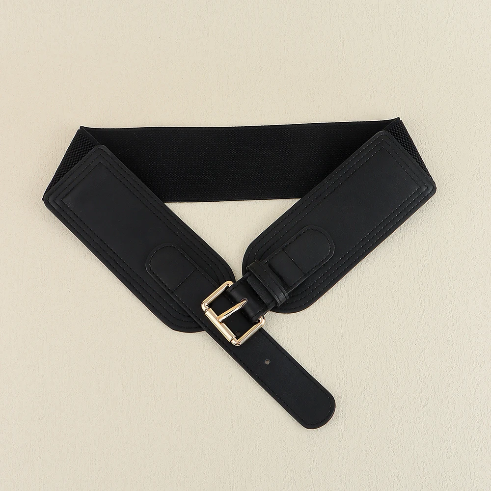 Elastic women's waist seal square pin buckle fashion belt Stretch wide belt with suit jacket