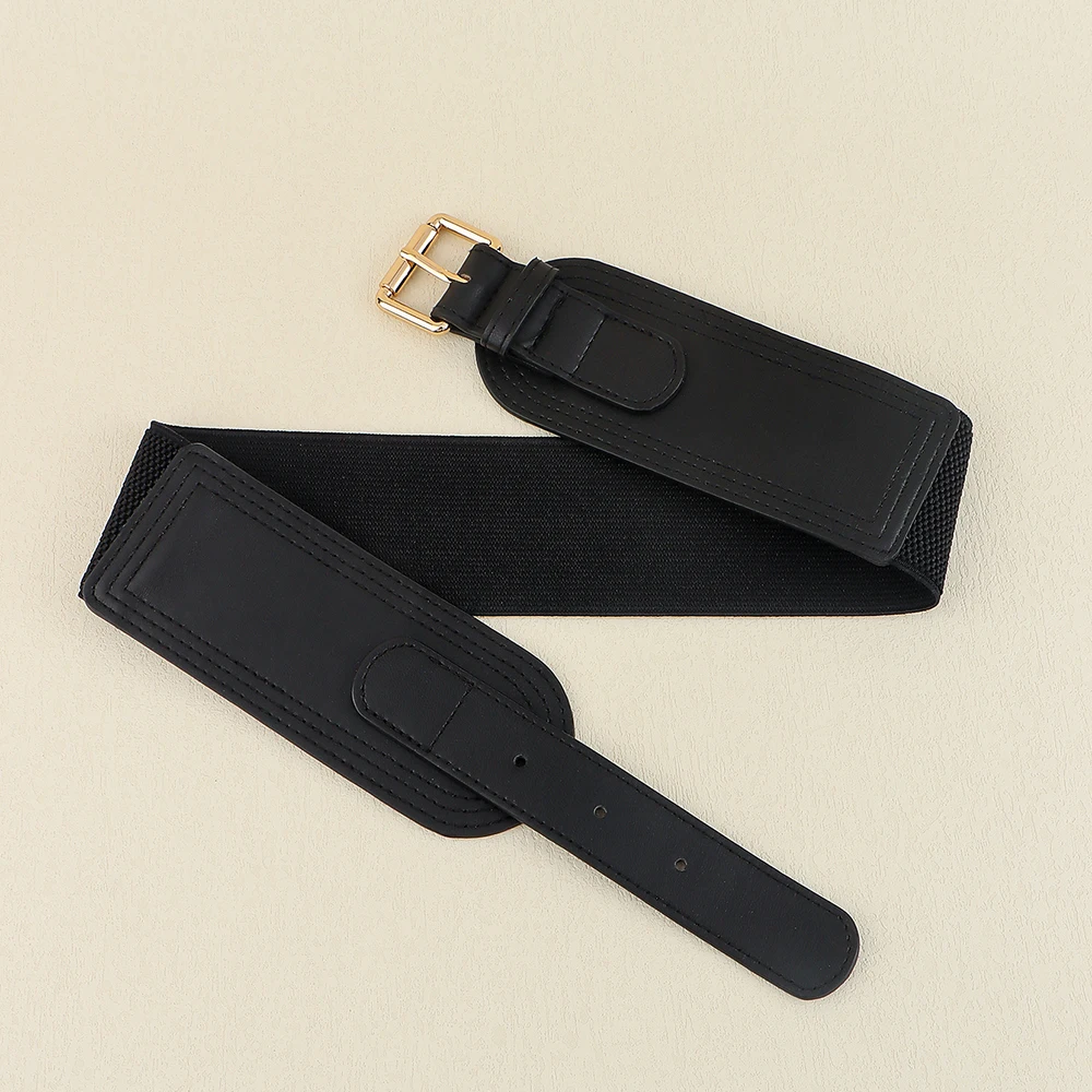 Elastic women's waist seal square pin buckle fashion belt Stretch wide belt with suit jacket