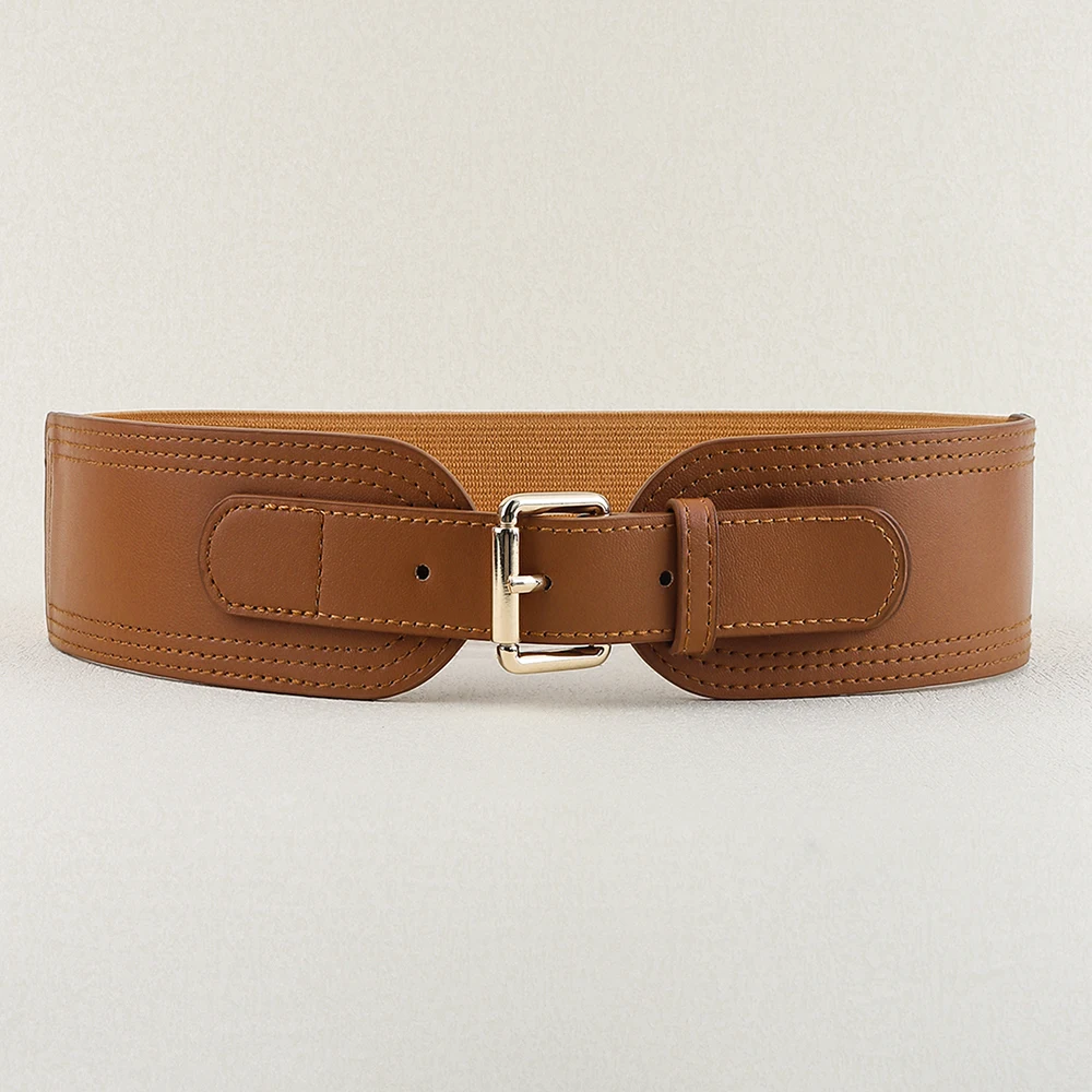 Elastic women's waist seal square pin buckle fashion belt Stretch wide belt with suit jacket