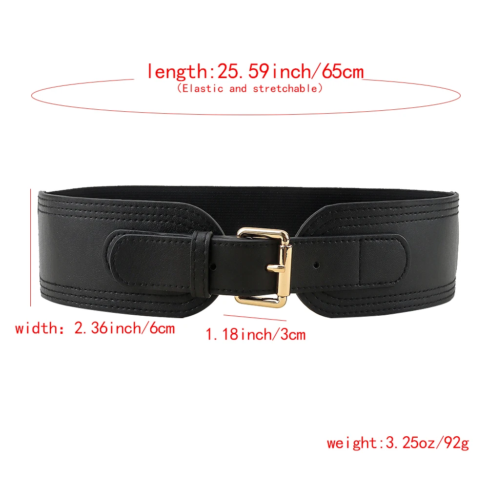 Elastic women's waist seal square pin buckle fashion belt Stretch wide belt with suit jacket