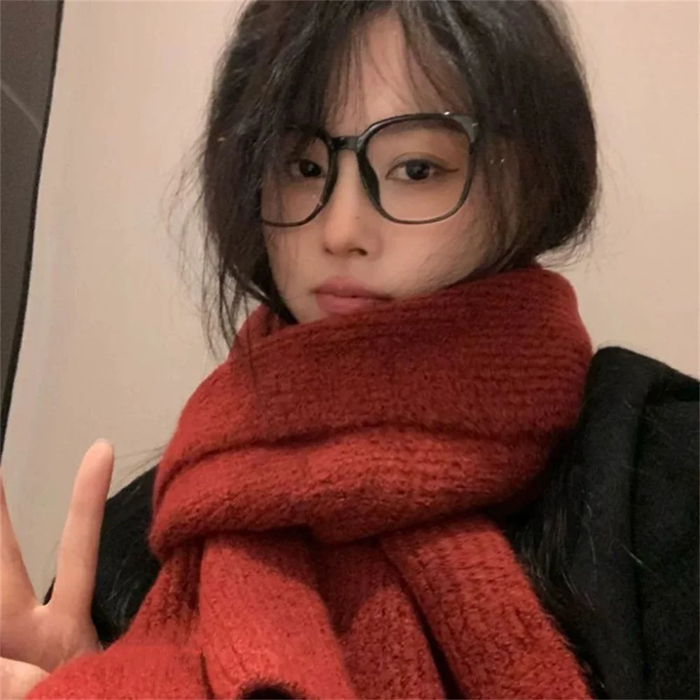Fashion Cashmere Scarf Winter Knitting Men Women Thermal Scarf Wool Blend Neckerchief Solid Color Warmer Neck Cover New 2025