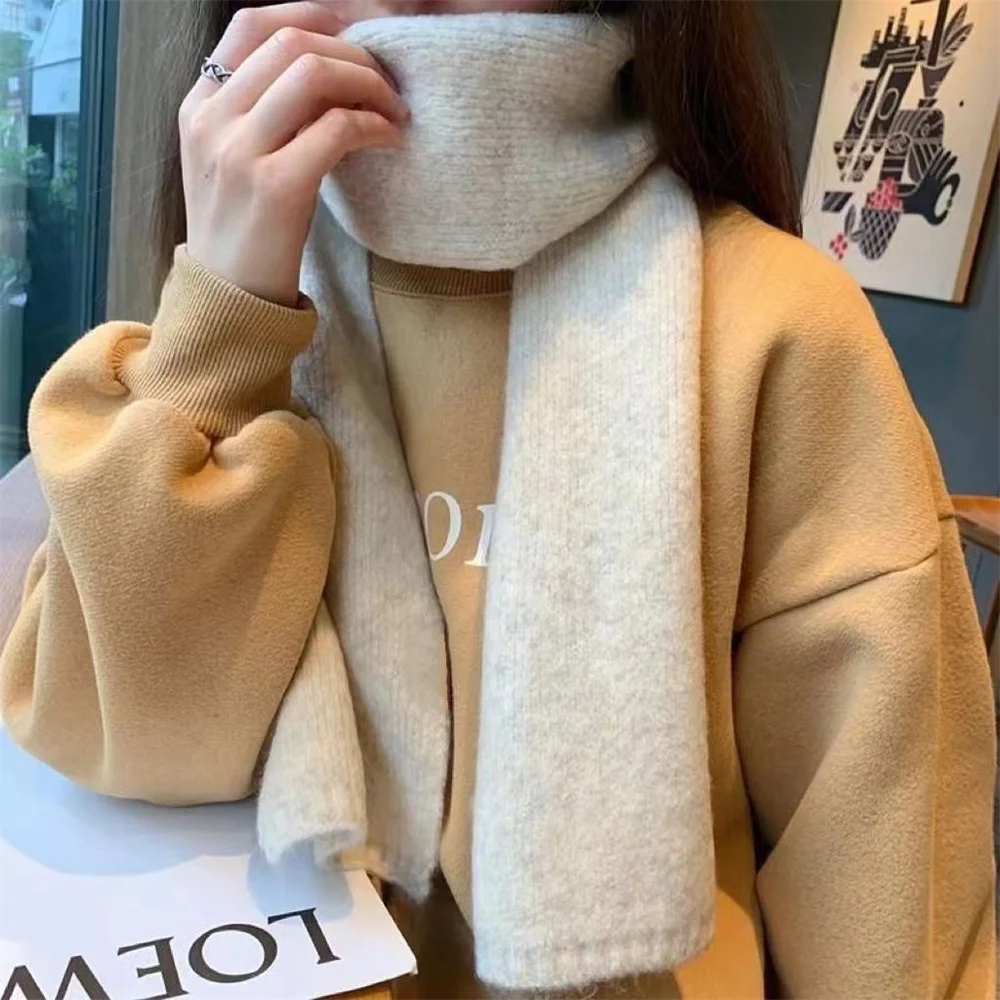 Fashion Cashmere Scarf Winter Knitting Men Women Thermal Scarf Wool Blend Neckerchief Solid Color Warmer Neck Cover New 2025