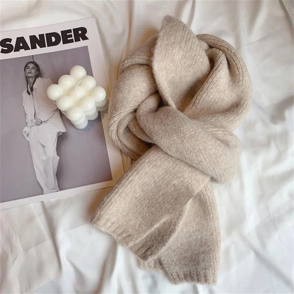 Fashion Cashmere Scarf Winter Knitting Men Women Thermal Scarf Wool Blend Neckerchief Solid Color Warmer Neck Cover New 2025