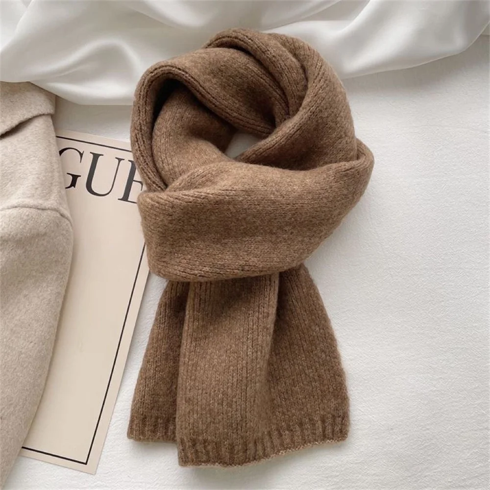 Fashion Cashmere Scarf Winter Knitting Men Women Thermal Scarf Wool Blend Neckerchief Solid Color Warmer Neck Cover New 2025