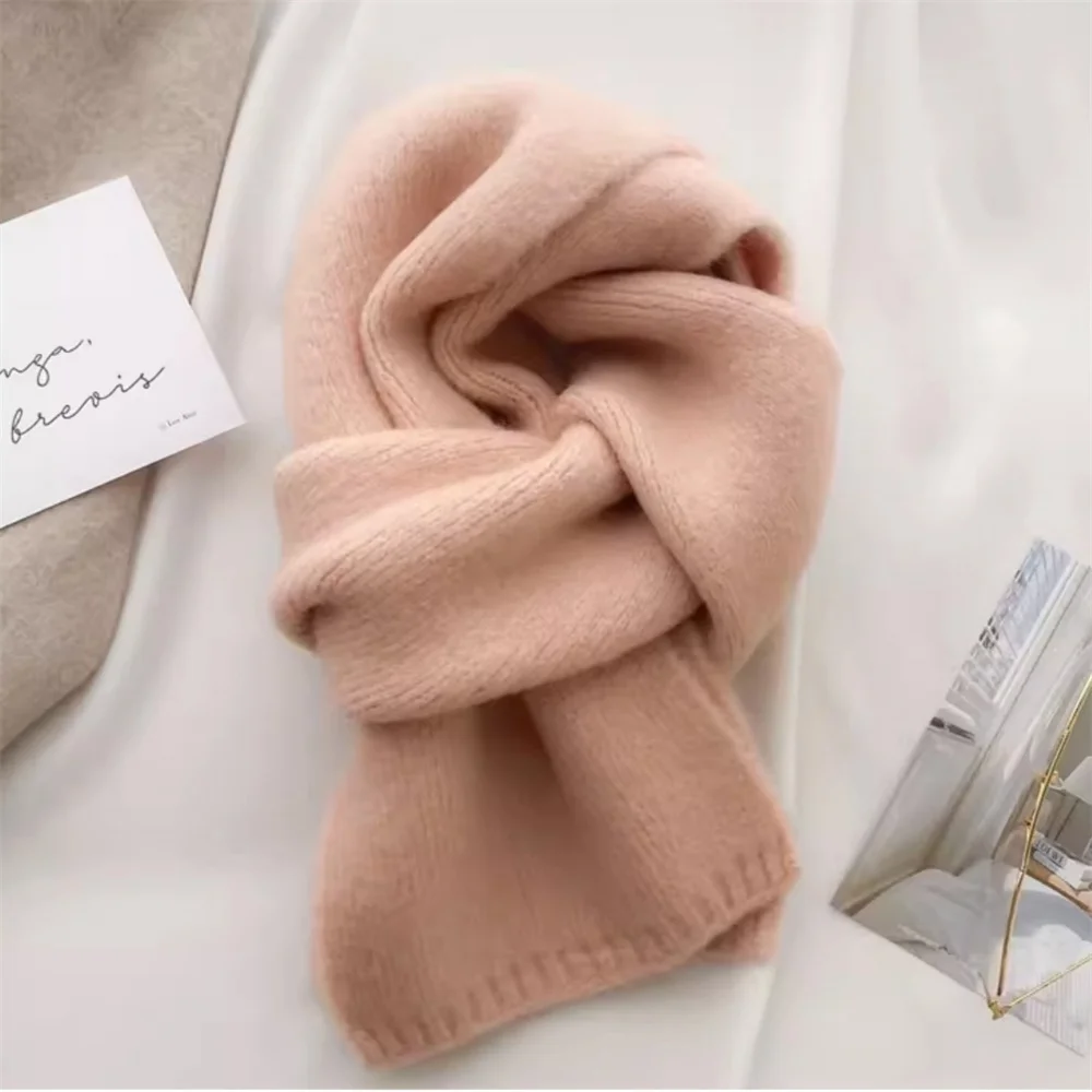 Fashion Cashmere Scarf Winter Knitting Men Women Thermal Scarf Wool Blend Neckerchief Solid Color Warmer Neck Cover New 2025