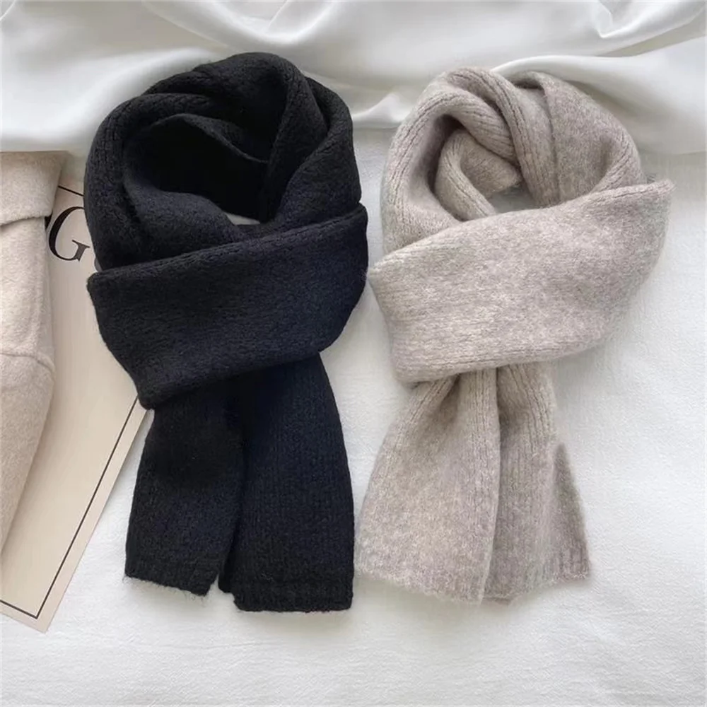 Fashion Cashmere Scarf Winter Knitting Men Women Thermal Scarf Wool Blend Neckerchief Solid Color Warmer Neck Cover New 2025