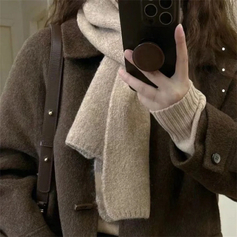 Fashion Cashmere Scarf Winter Knitting Men Women Thermal Scarf Wool Blend Neckerchief Solid Color Warmer Neck Cover New 2025