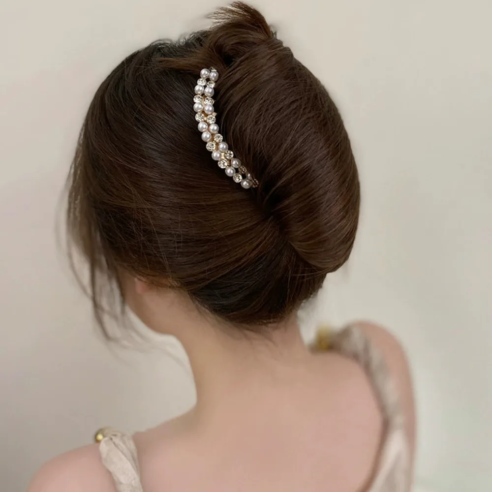 Pearl Water Diamond Metal Pan Hair Insert Comb Ball Head Party Pan Hair Comb Hairpin Wedding Holiday Gift Hair Accessory