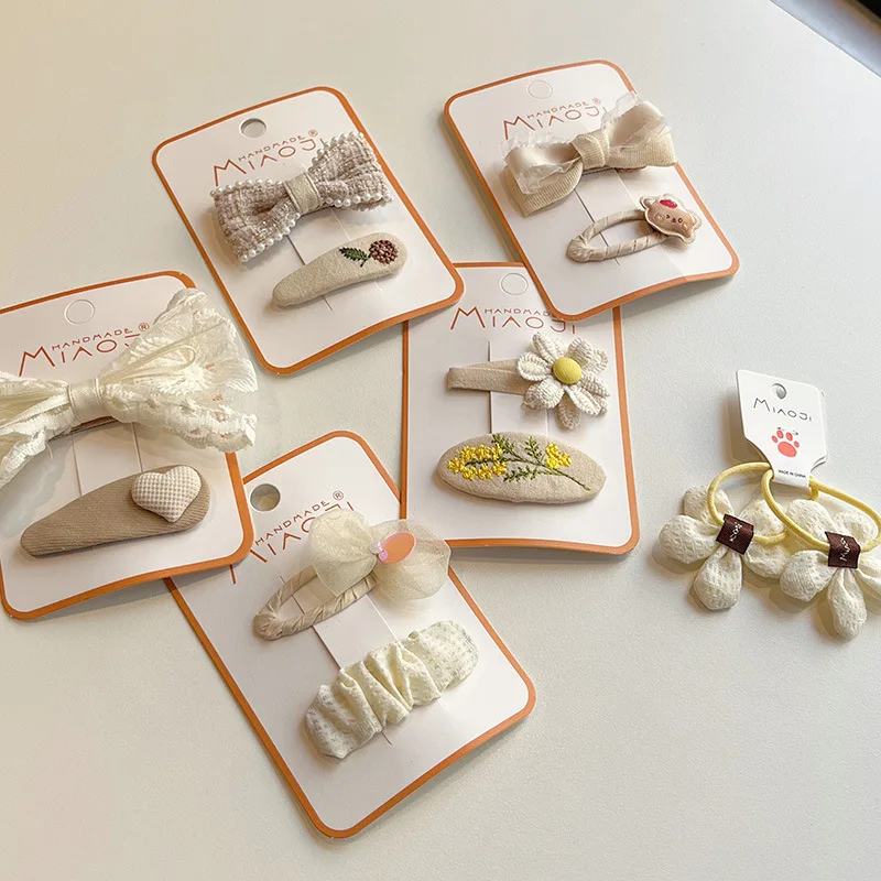 2Pcs/Set Girls Cloth Hair Clips Baby Cute Bow Hairpins Kids Floral Hairclip Lace Embroidery Hair Pins And Clips Hair Accessories