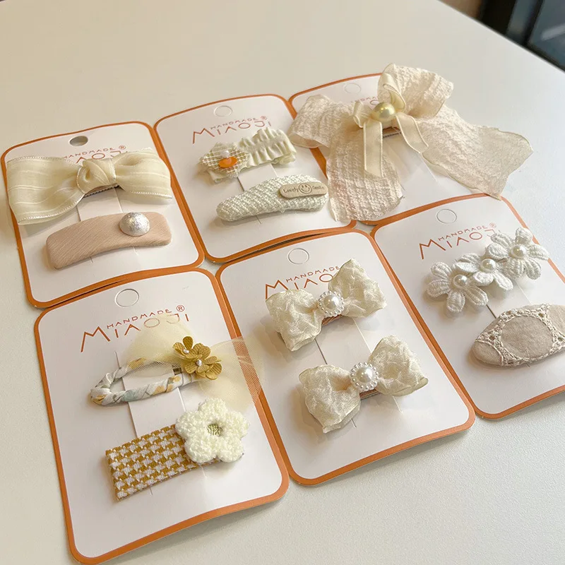 2Pcs/Set Girls Cloth Hair Clips Baby Cute Bow Hairpins Kids Floral Hairclip Lace Embroidery Hair Pins And Clips Hair Accessories