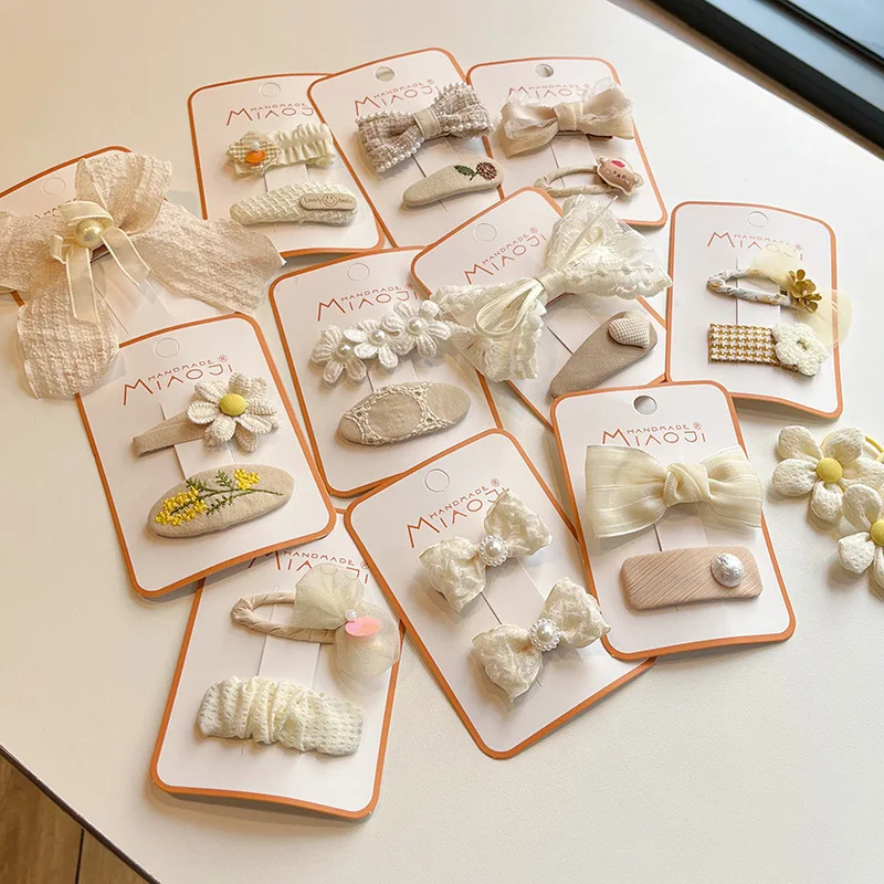 2Pcs/Set Girls Cloth Hair Clips Baby Cute Bow Hairpins Kids Floral Hairclip Lace Embroidery Hair Pins And Clips Hair Accessories