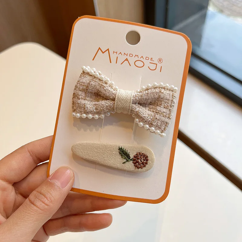 2Pcs/Set Girls Cloth Hair Clips Baby Cute Bow Hairpins Kids Floral Hairclip Lace Embroidery Hair Pins And Clips Hair Accessories