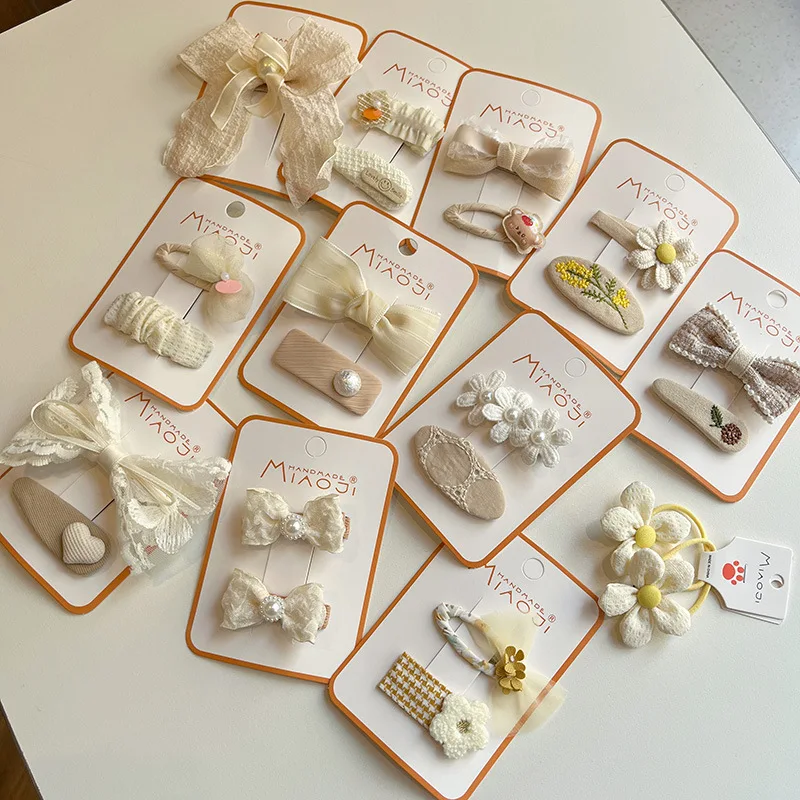 2Pcs/Set Girls Cloth Hair Clips Baby Cute Bow Hairpins Kids Floral Hairclip Lace Embroidery Hair Pins And Clips Hair Accessories