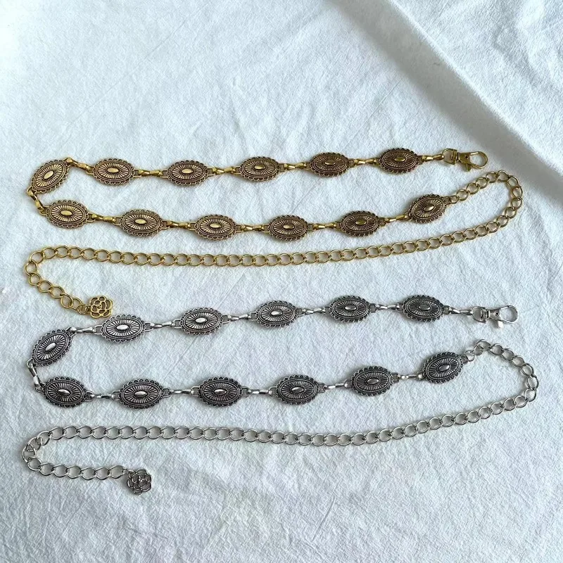 Women's New Summer Versatile Match Skirts Pants Thin Leather Belt Trendy Retro Waist Chain Accessory Metal Chain Belt Women Belt