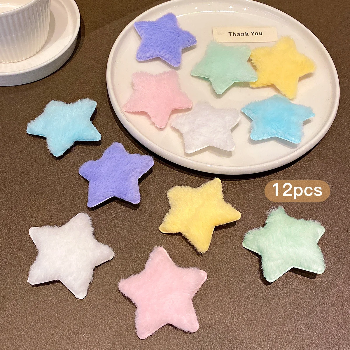 12 random plush star hair clips in different colors, sweet and stylish colored hair accessories suitable for daily use