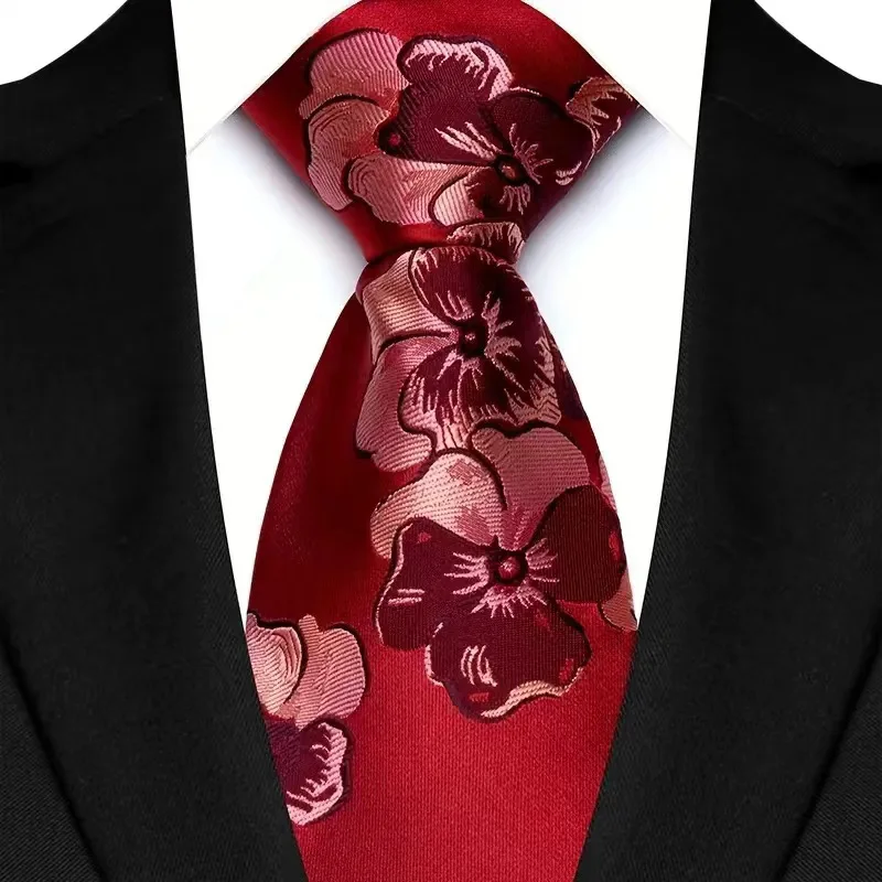 Luxury 8CM Mens Necktie Red Color Solid Stripes Paisley Ties For Man Groom Jacquard Woven Neck Tie For Business Wedding Party