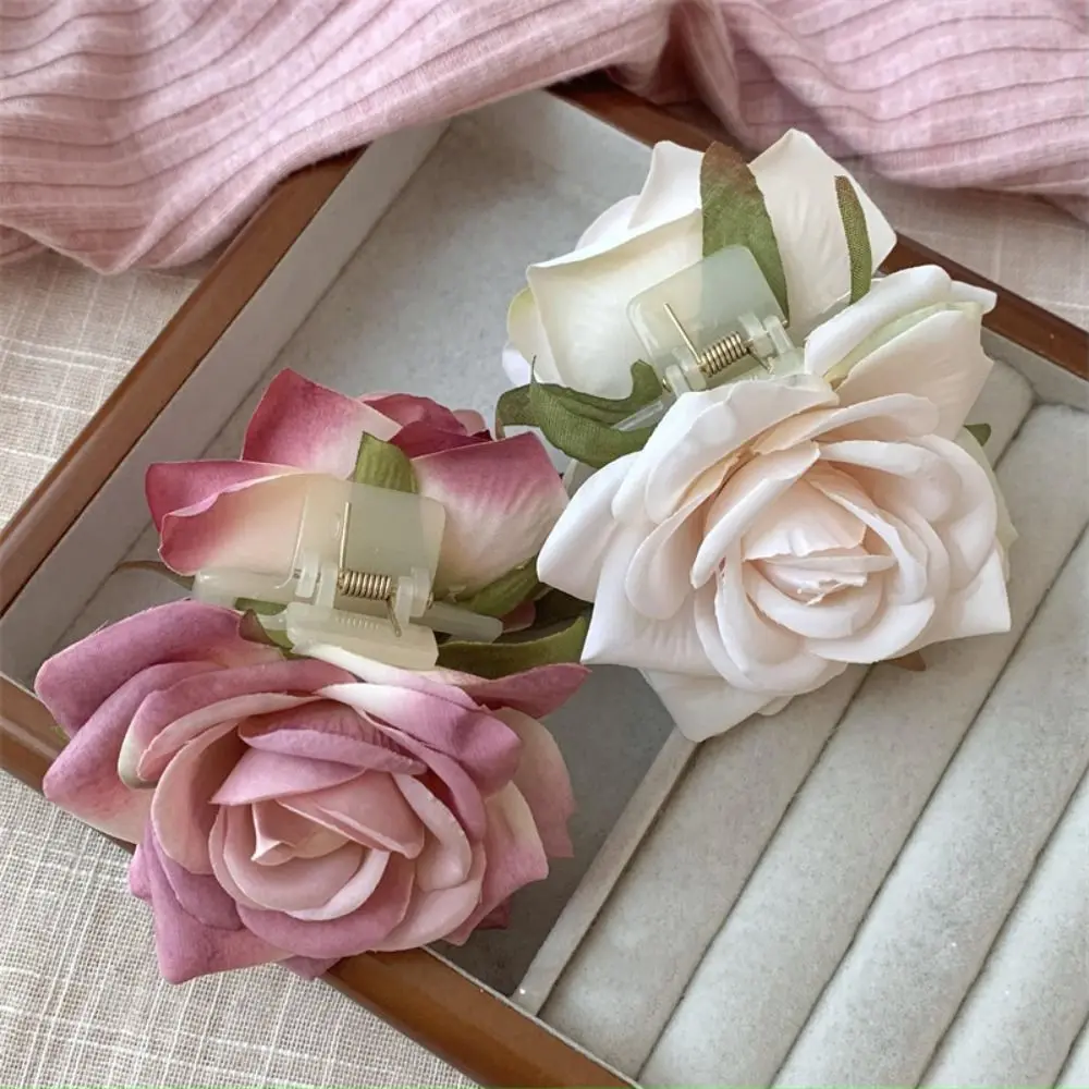 Fashion Peony Flower Flower Hair Claw Cloth Shark Clip Rose Hair Clip Cute Hairpin Korean Style Headwear Large Shark Clip Daily