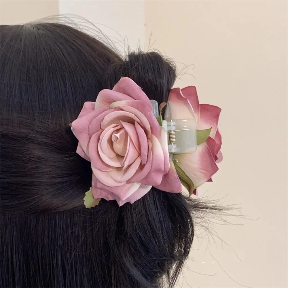 Fashion Peony Flower Flower Hair Claw Cloth Shark Clip Rose Hair Clip Cute Hairpin Korean Style Headwear Large Shark Clip Daily