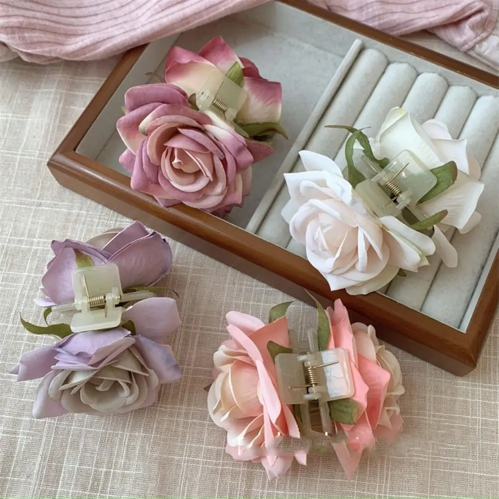 Fashion Peony Flower Flower Hair Claw Cloth Shark Clip Rose Hair Clip Cute Hairpin Korean Style Headwear Large Shark Clip Daily