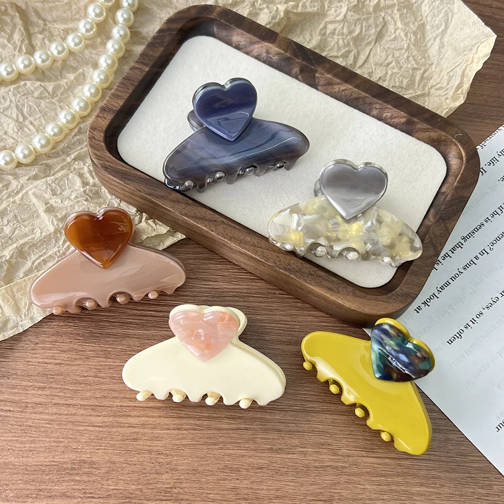 1pc Korean Acetate Grab Clip French Elegant Love Half-Tie Hairpin, High-Quality Temperament Bangs Clip Headwear