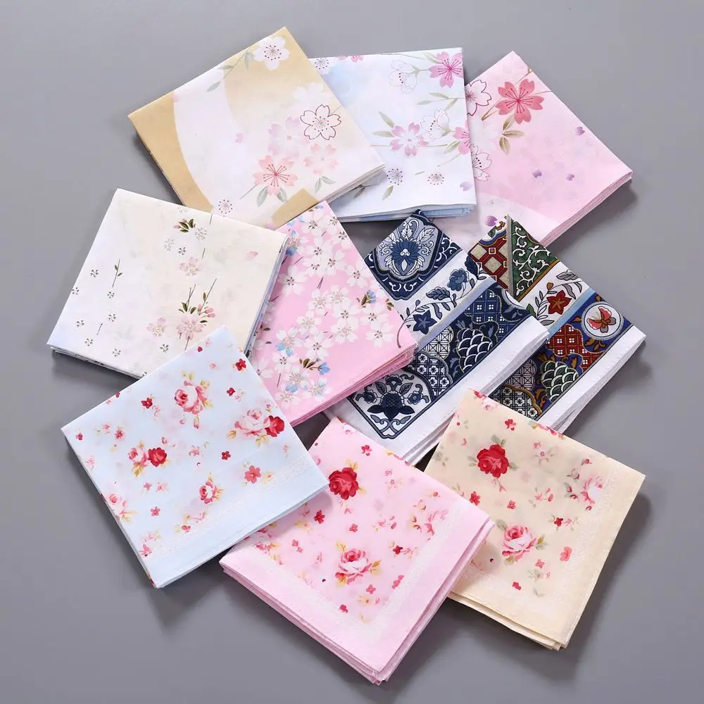 6pcs Women's Antique Old-fashioned Pure Cotton Water-absorbing Sweat-wiping Handkerchief Thin Printed Cotton Hand Towel Square