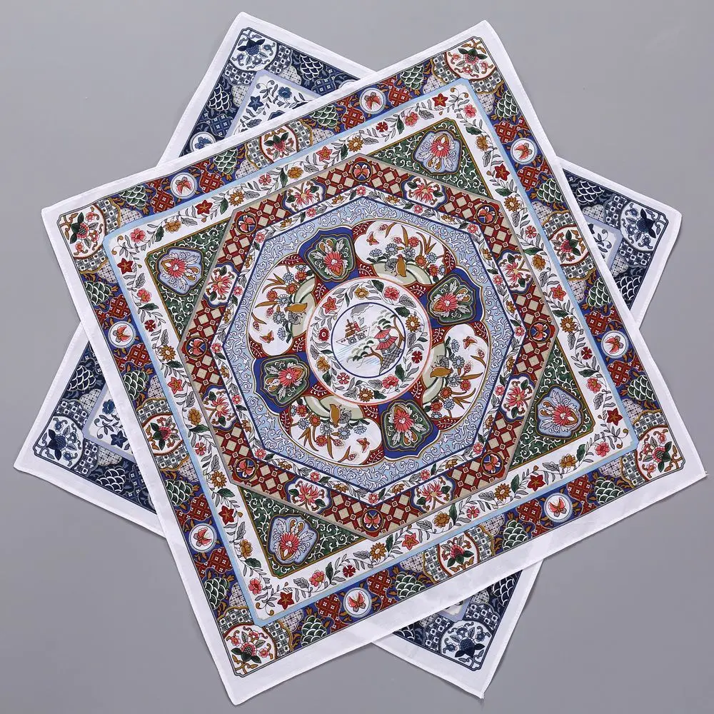 6pcs Women's Antique Old-fashioned Pure Cotton Water-absorbing Sweat-wiping Handkerchief Thin Printed Cotton Hand Towel Square
