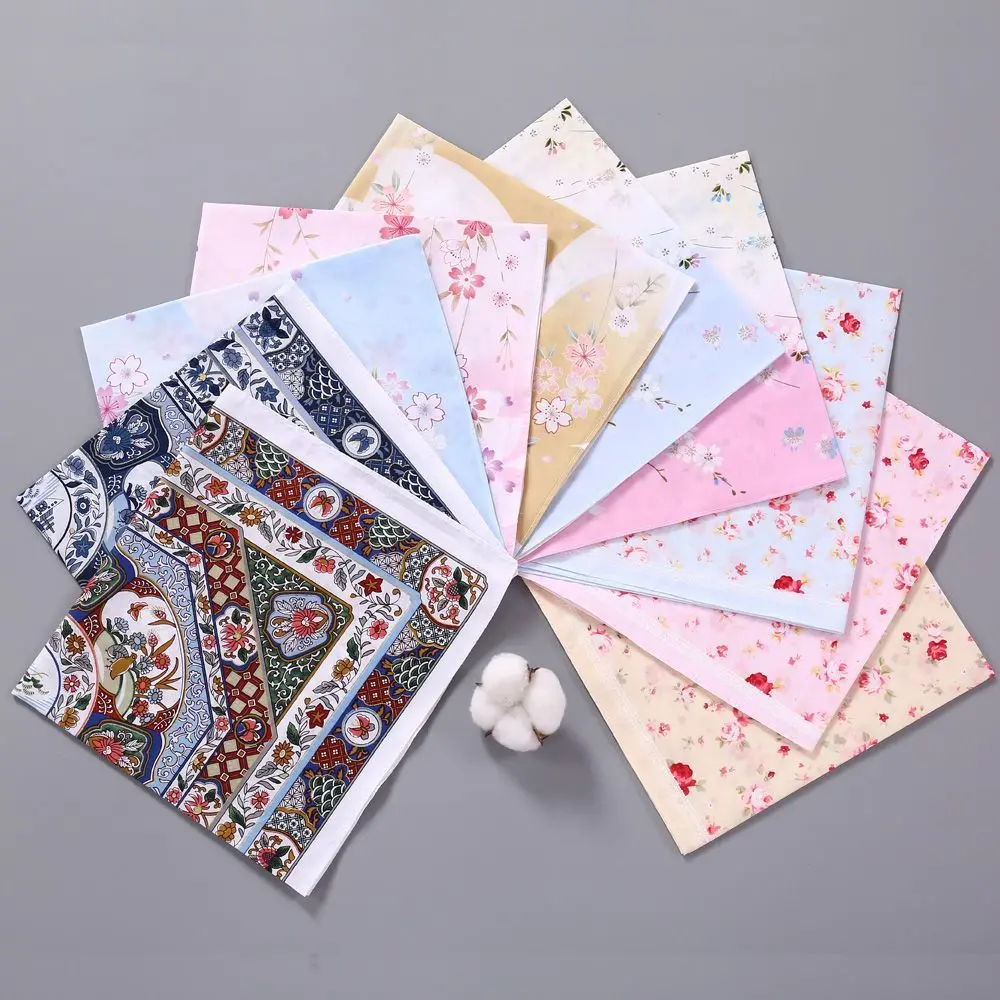 6pcs Women's Antique Old-fashioned Pure Cotton Water-absorbing Sweat-wiping Handkerchief Thin Printed Cotton Hand Towel Square