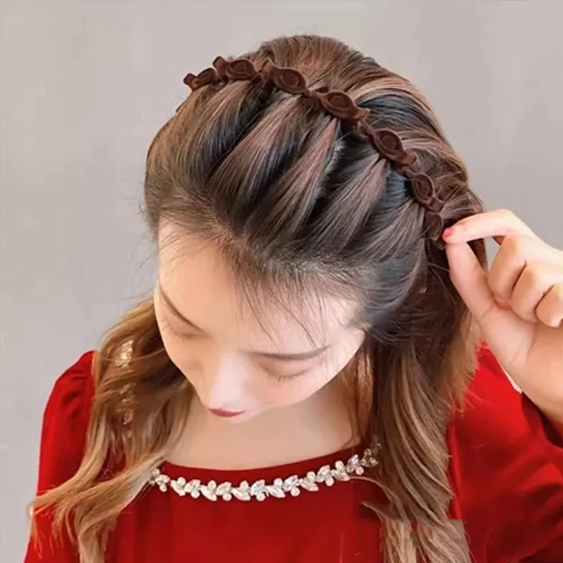 1/2/3 Set Ladies Flocking Braided Headband Simple Broken Hairpin Headband Fashionable Girls Face Washing Headband