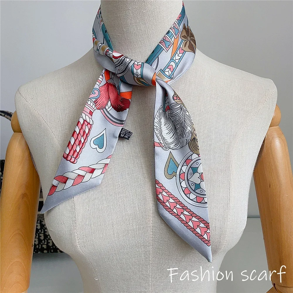 French New Style Scarf Heart Leather Buckle Feather Pattern Bow Ribbon for Women Tied Bags Necktie Multifunctional Accessories