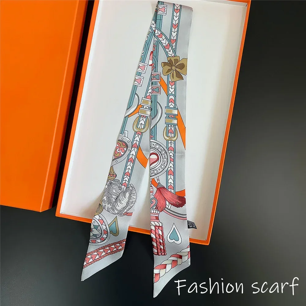 French New Style Scarf Heart Leather Buckle Feather Pattern Bow Ribbon for Women Tied Bags Necktie Multifunctional Accessories