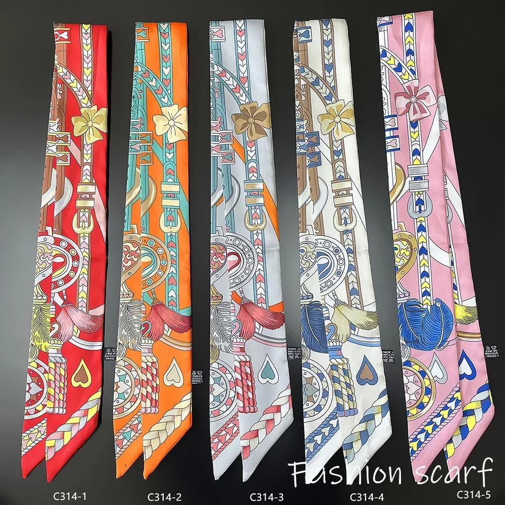 French New Style Scarf Heart Leather Buckle Feather Pattern Bow Ribbon for Women Tied Bags Necktie Multifunctional Accessories