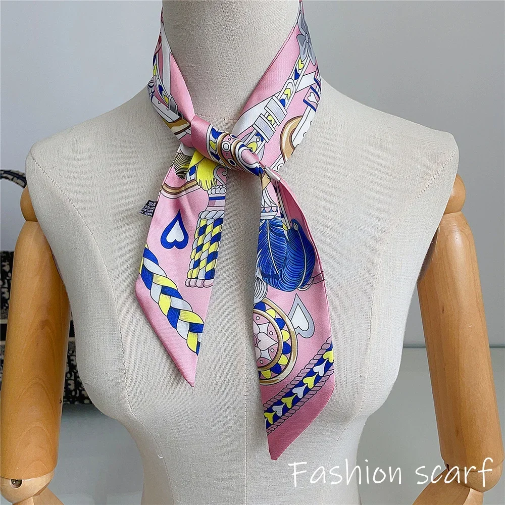 French New Style Scarf Heart Leather Buckle Feather Pattern Bow Ribbon for Women Tied Bags Necktie Multifunctional Accessories