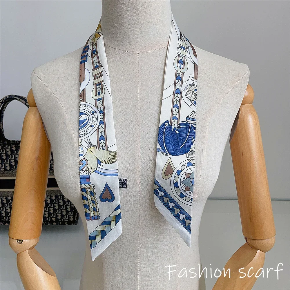 French New Style Scarf Heart Leather Buckle Feather Pattern Bow Ribbon for Women Tied Bags Necktie Multifunctional Accessories
