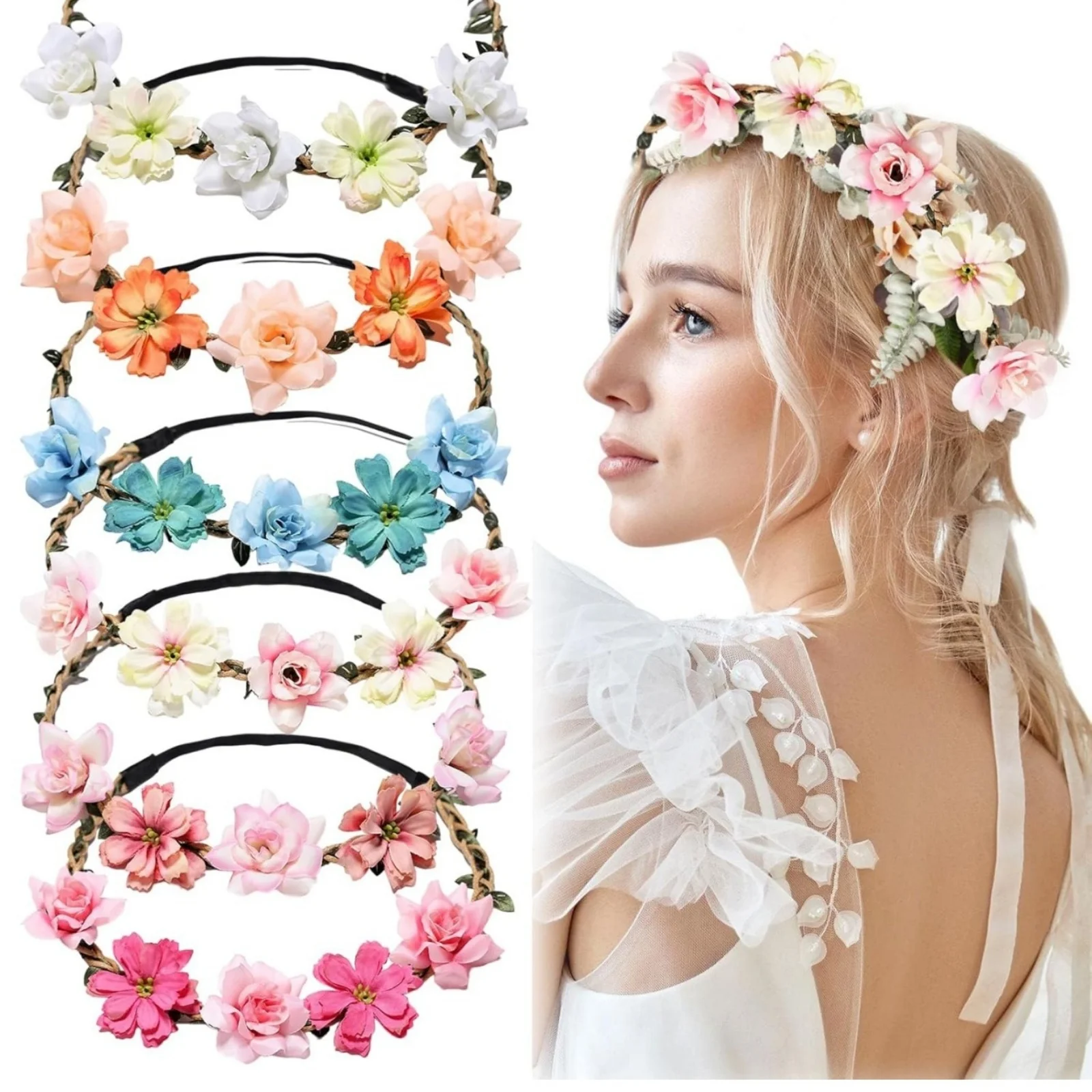 1PC Bride and Bridesmaid Headpiece, Flower Wreath, Hairband, Hair Accessory, Wrist Flower, for Travel, Seaside Vacation