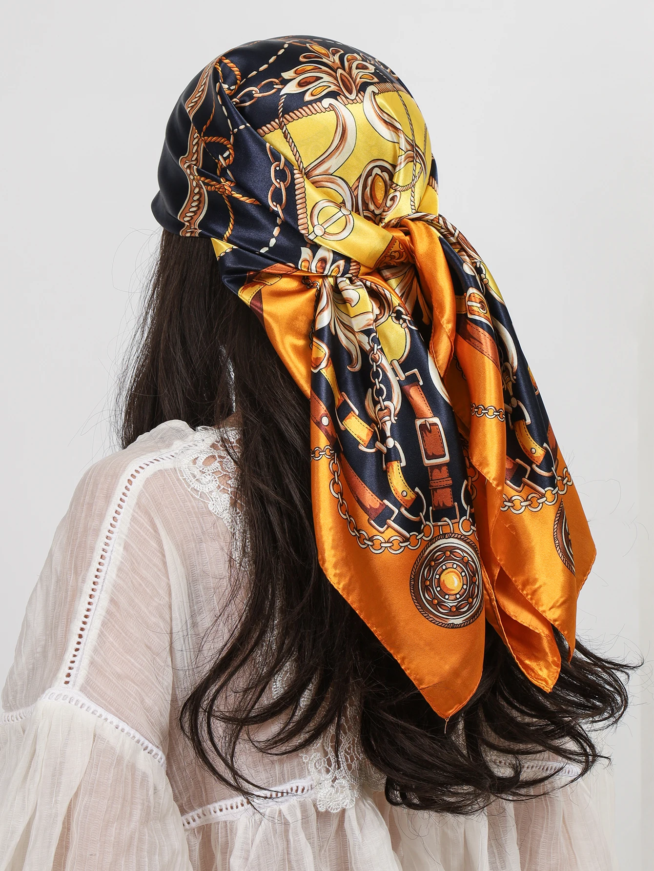 Luxury Brand Square Silk Scarves Women Hijab Shawls Print Kerchief Femme Head Scarf Foulard Bandana Beach Pareo 90cm