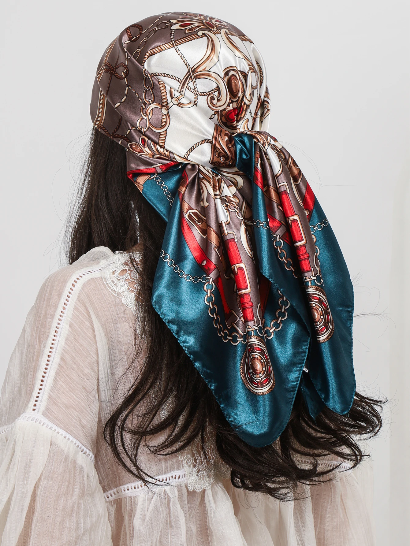 Luxury Brand Square Silk Scarves Women Hijab Shawls Print Kerchief Femme Head Scarf Foulard Bandana Beach Pareo 90cm