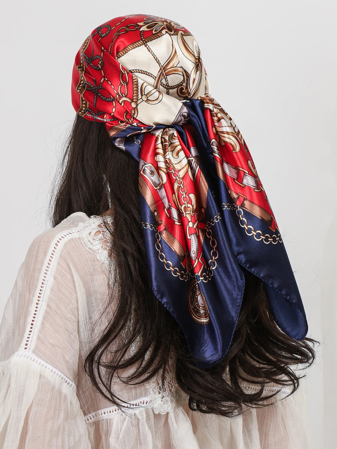 Luxury Brand Square Silk Scarves Women Hijab Shawls Print Kerchief Femme Head Scarf Foulard Bandana Beach Pareo 90cm
