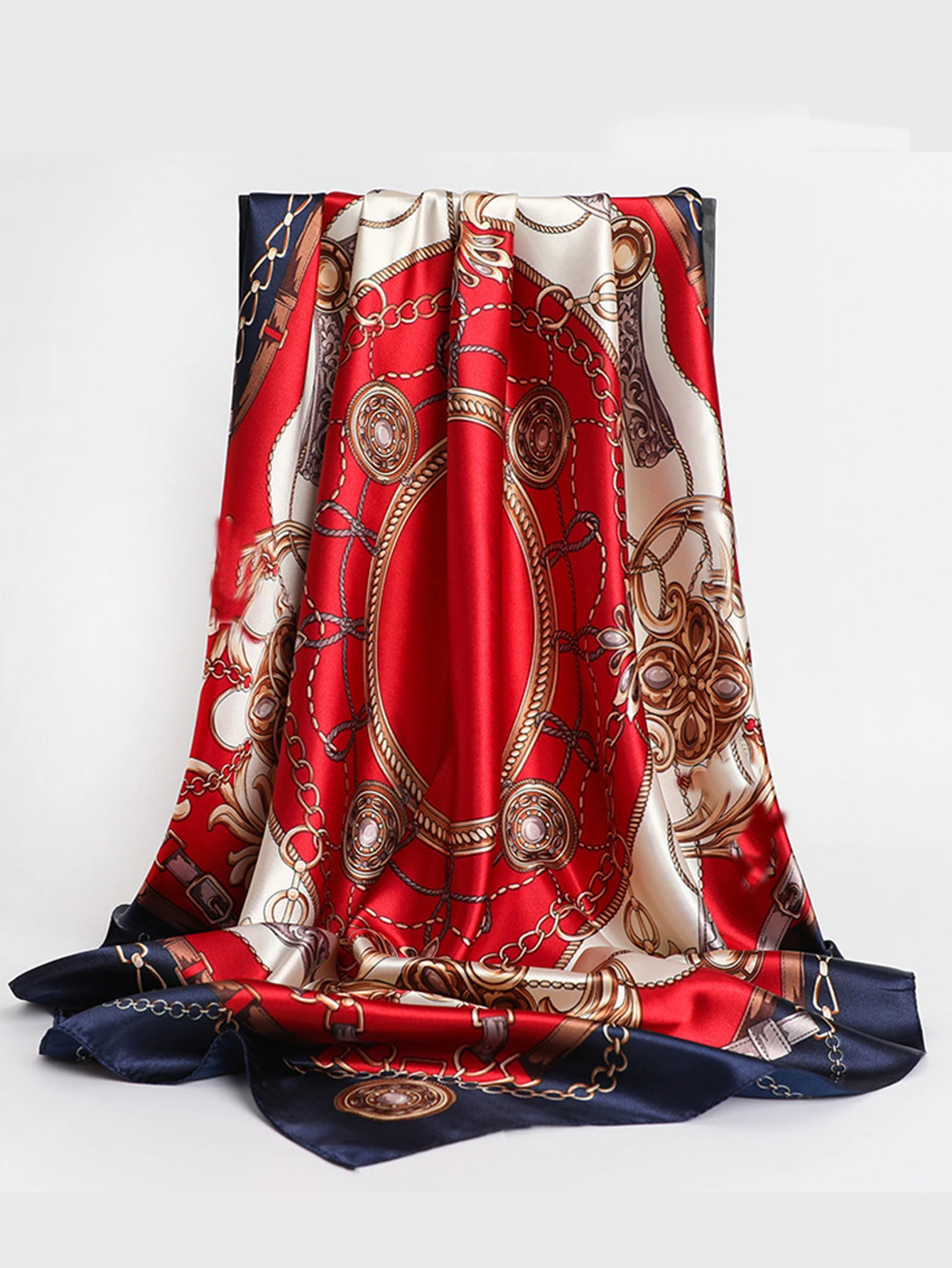 Luxury Brand Square Silk Scarves Women Hijab Shawls Print Kerchief Femme Head Scarf Foulard Bandana Beach Pareo 90cm