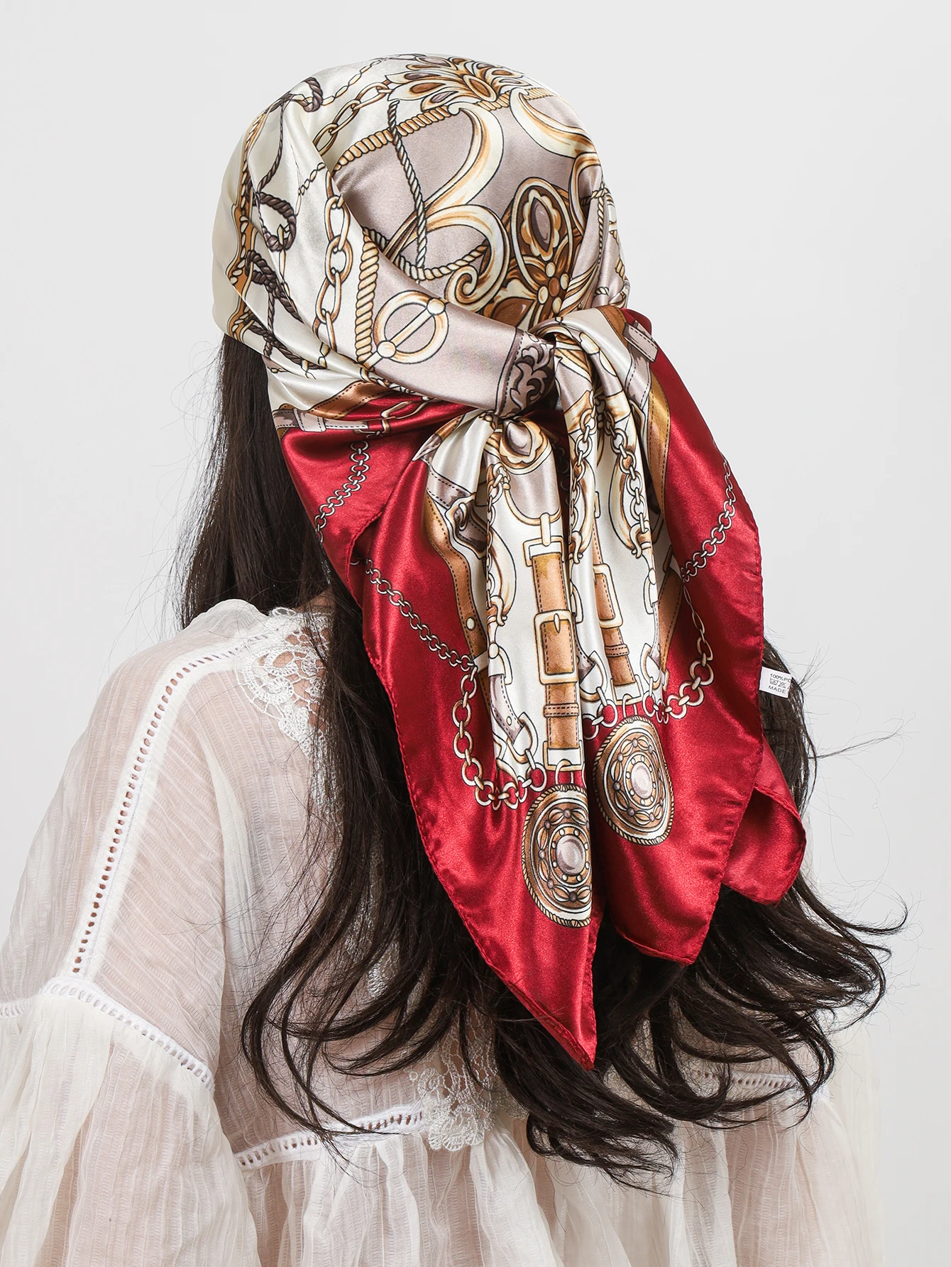 Luxury Brand Square Silk Scarves Women Hijab Shawls Print Kerchief Femme Head Scarf Foulard Bandana Beach Pareo 90cm